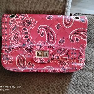Red Paisley Quilted Shoulder Bag